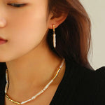 Simple Long Baroque Toothpick Pearl Earrings-Gembea Jewelry