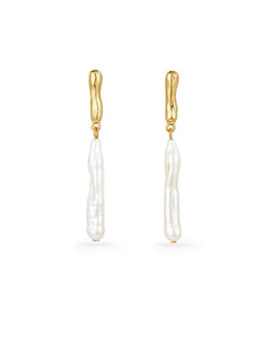 Simple Toothpick Baroque Pearl Drop Earrings gembea jewelry