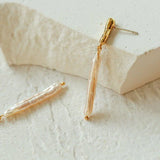 Simple Long Baroque Toothpick Pearl Earrings-Gembea Jewelry