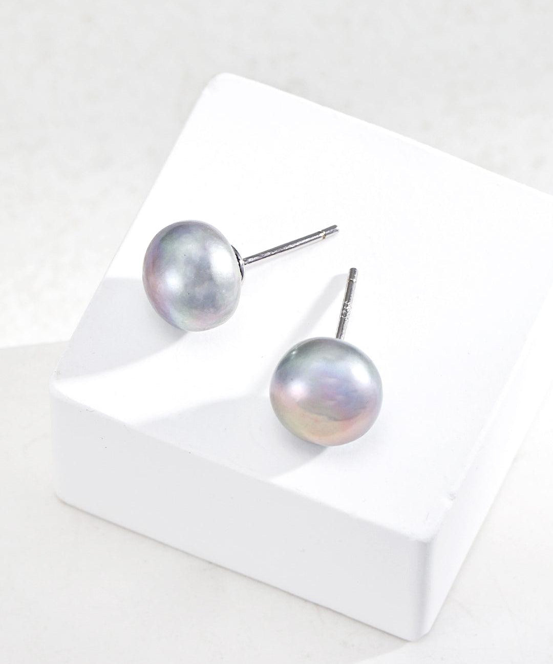 Simple Round Natural Freshwater Pearl Earrings - Gembea Jewelry