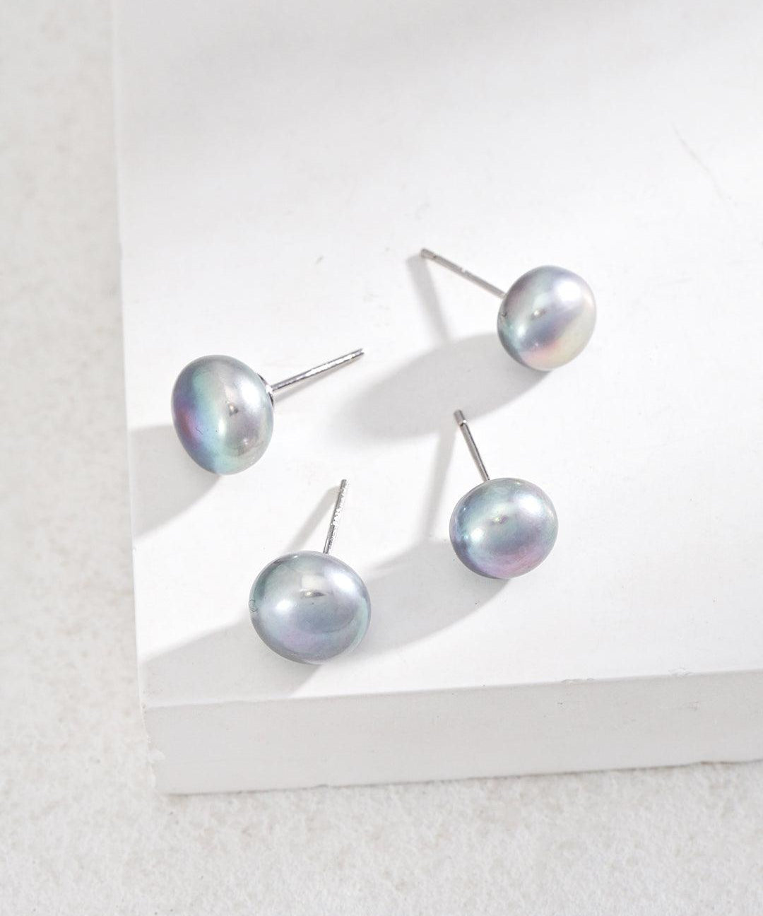 Simple Round Natural Freshwater Pearl Earrings - Gembea Jewelry