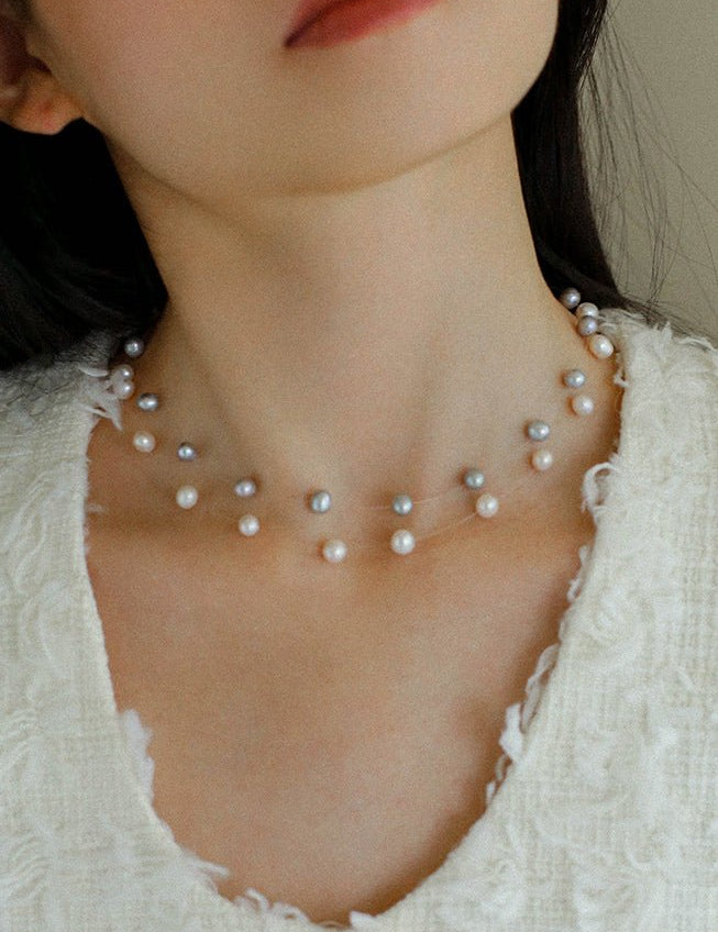 Single-layer Gray Freshwater Pearl Necklace Gembea jewelry