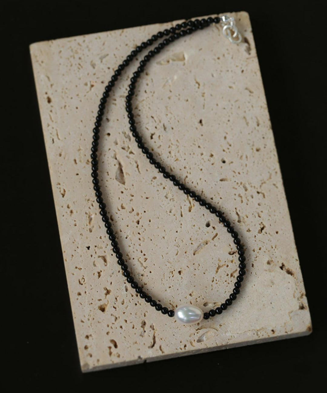 Single Pearl Black Red Agate Beaded Necklace - Gembea Jewelry