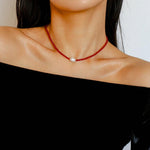 Single Pearl Black Red Agate Beaded Necklace - Gembea Jewelry