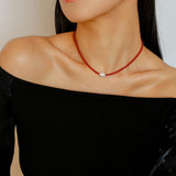Single Pearl Black Red Agate Beaded Necklace - Gembea Jewelry