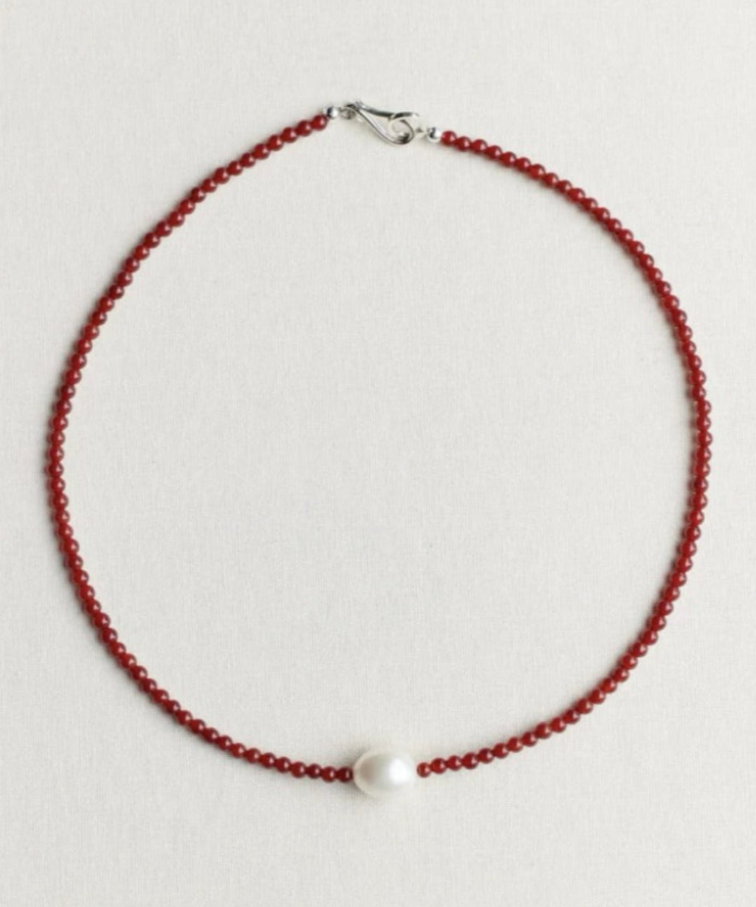 Single Pearl Black Red Agate Beaded Necklace gembea jewelry