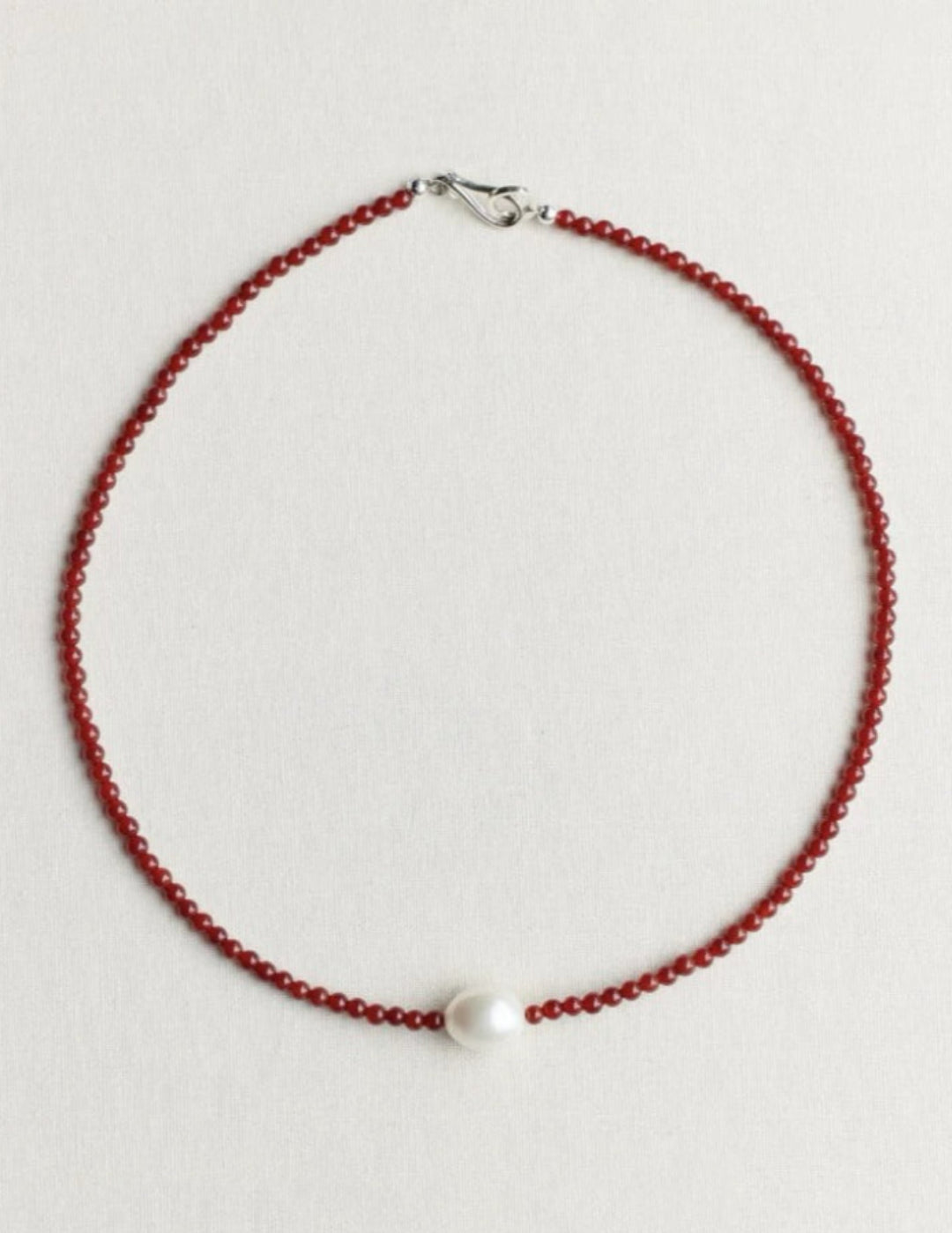 Single Pearl Black Red Agate Beaded Necklace gembea jewelry