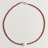 Single Pearl Black Red Agate Beaded Necklace gembea jewelry
