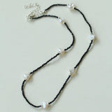 Small Petal Baroque Black Pointed Crystal Necklace - Gembea Jewelry
