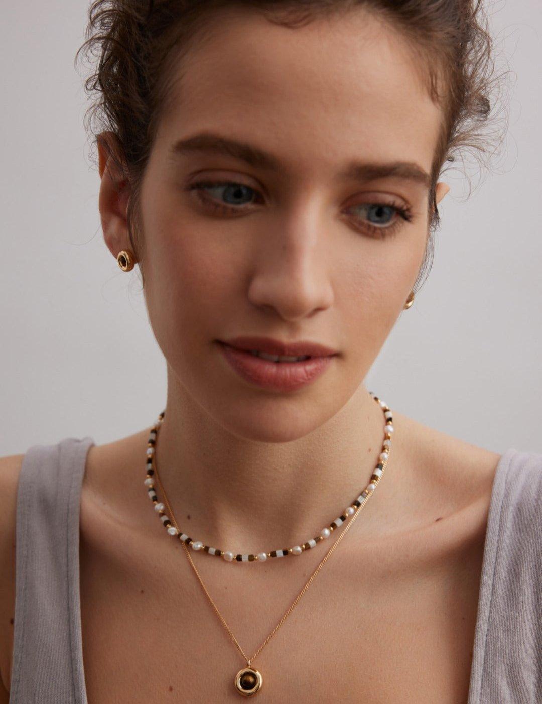 Small Round Tiger Eye Gemstone Earrings - Gembea Jewelry