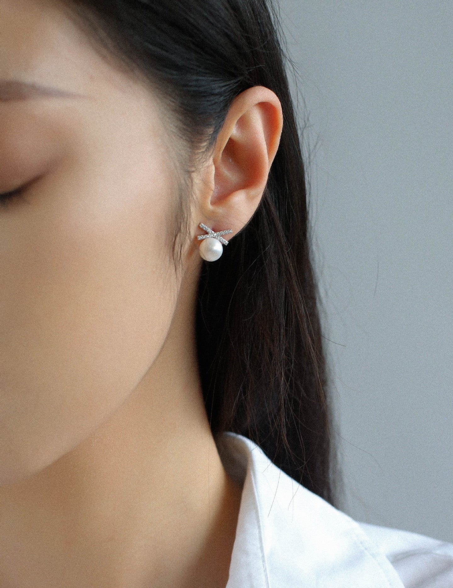 Sparkling X-Shaped Pearl Stud Earrings gembea jewelry