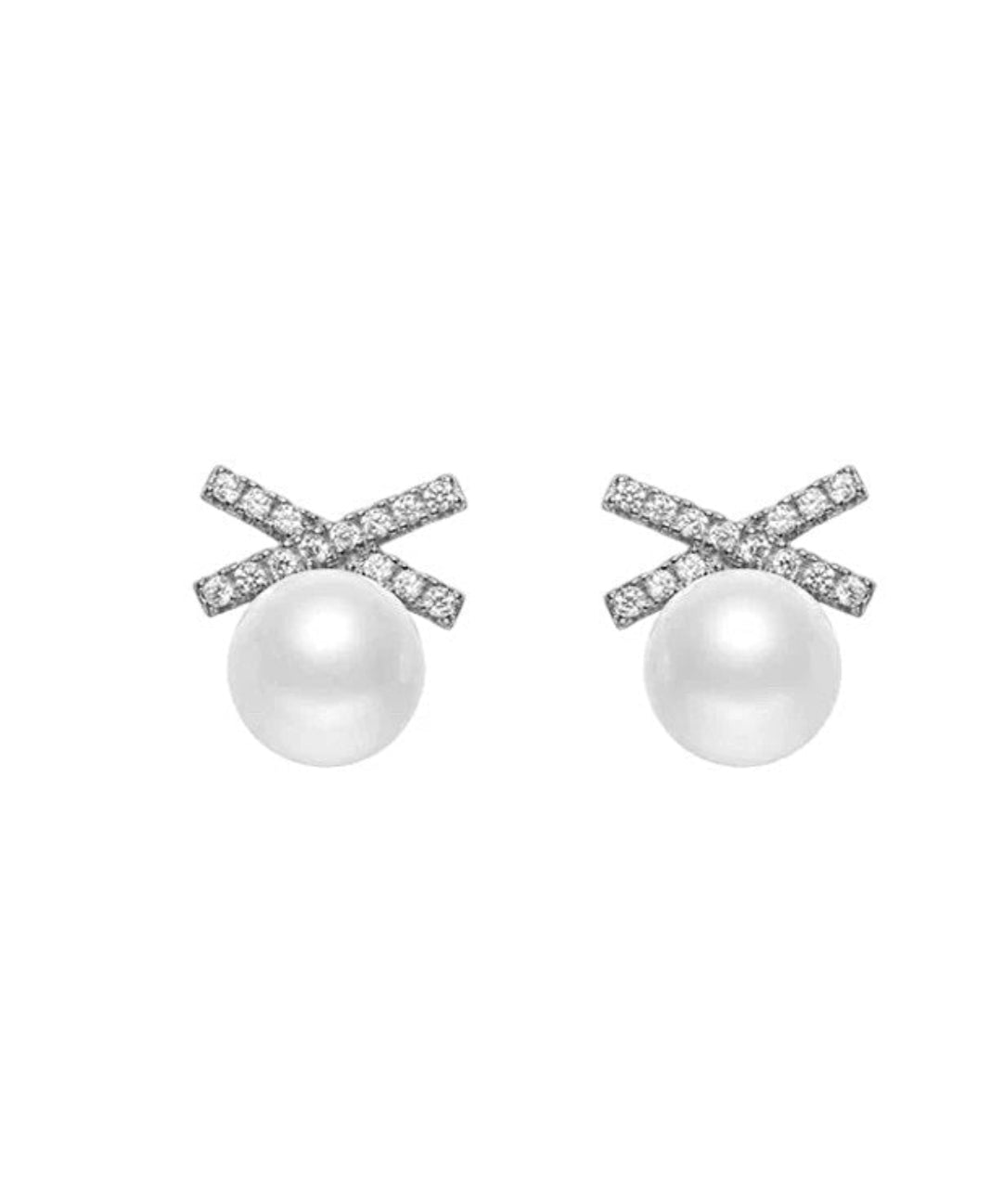 Sparkling X-Shaped Pearl Stud Earrings gembea jewelry