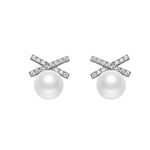 Sparkling X-Shaped Pearl Stud Earrings gembea jewelry