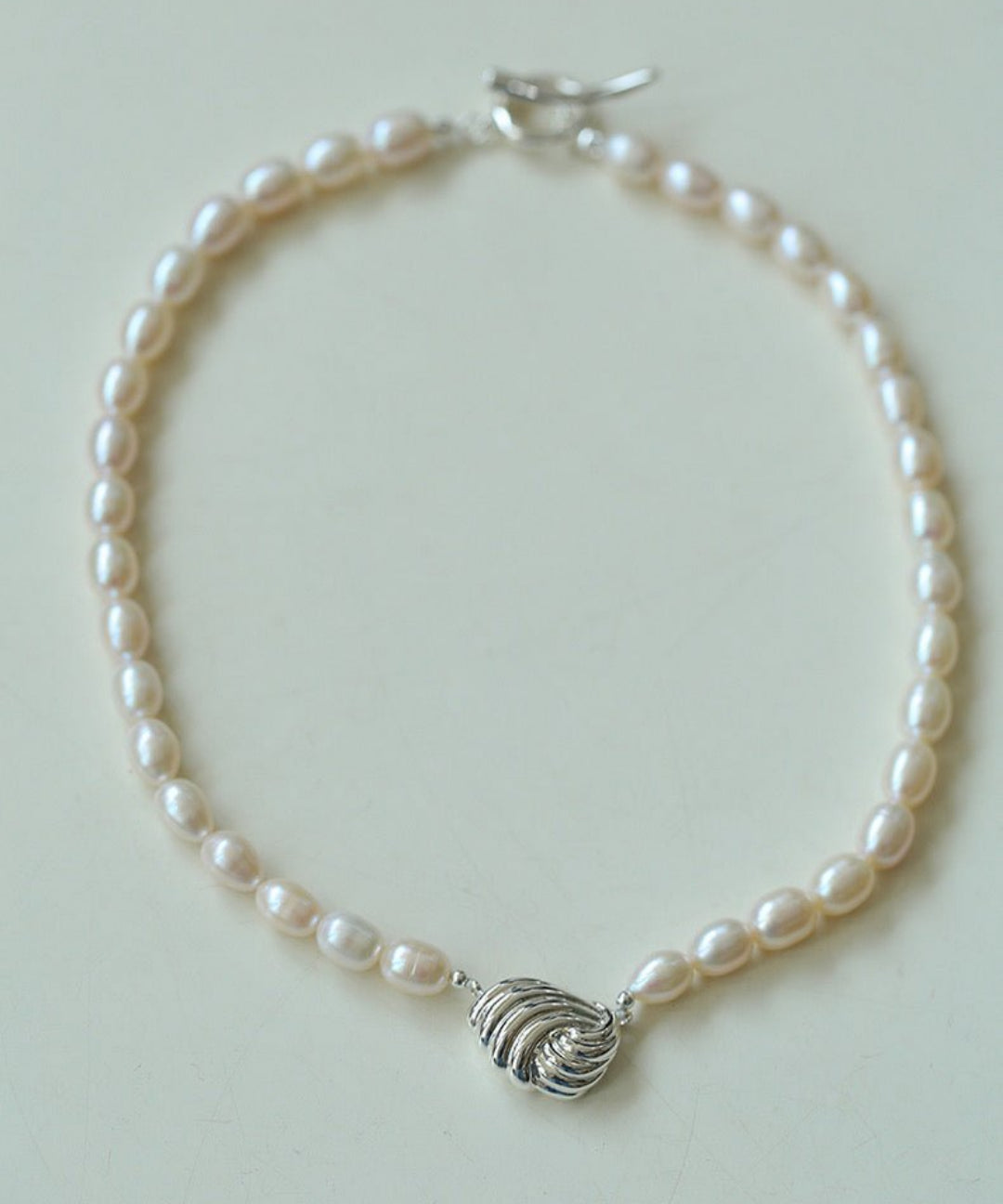 Spiral Metal Pendant Pearl Beaded Necklace gembea jewelry