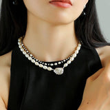Spiral Metal Pendant Pearl Beaded Necklace gembea jewelry