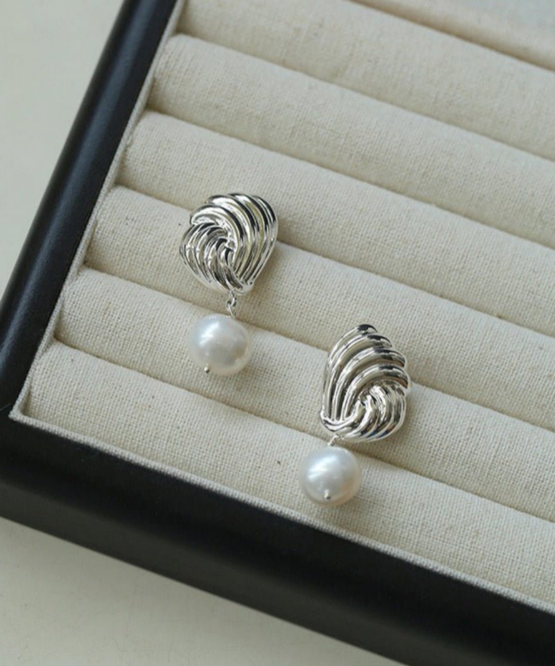 Spiral Metal Wind Stripe Pearl Drop Earrings gembea jewelry