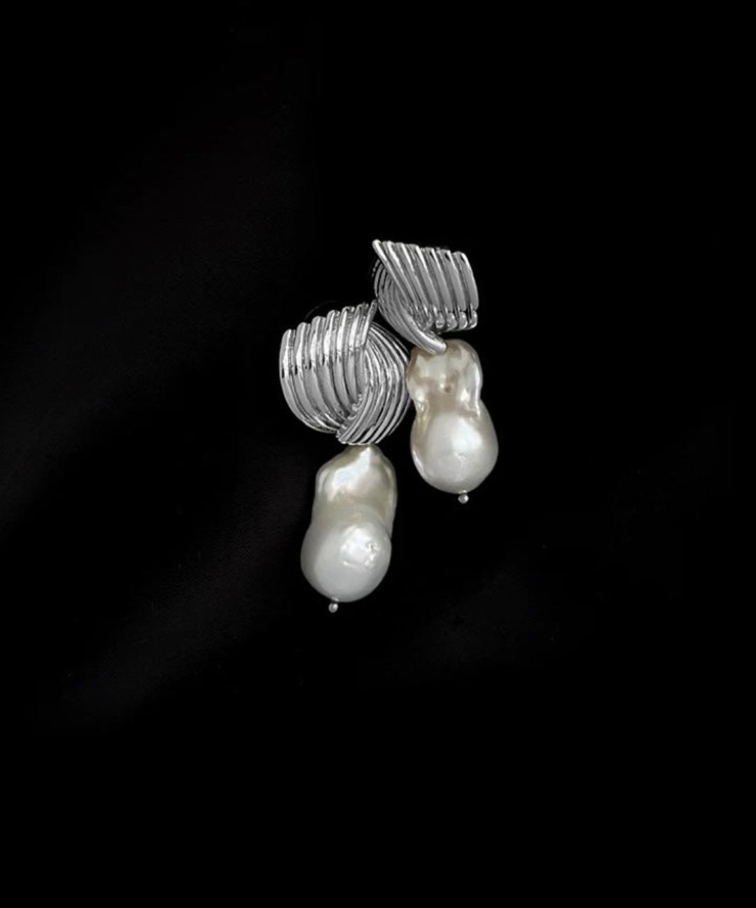 Spiral Striped Metallic Baroque Pearl Drop Earrings