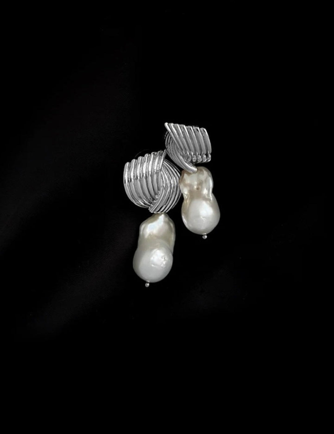 Spiral Striped Metallic Baroque Pearl Drop Earrings