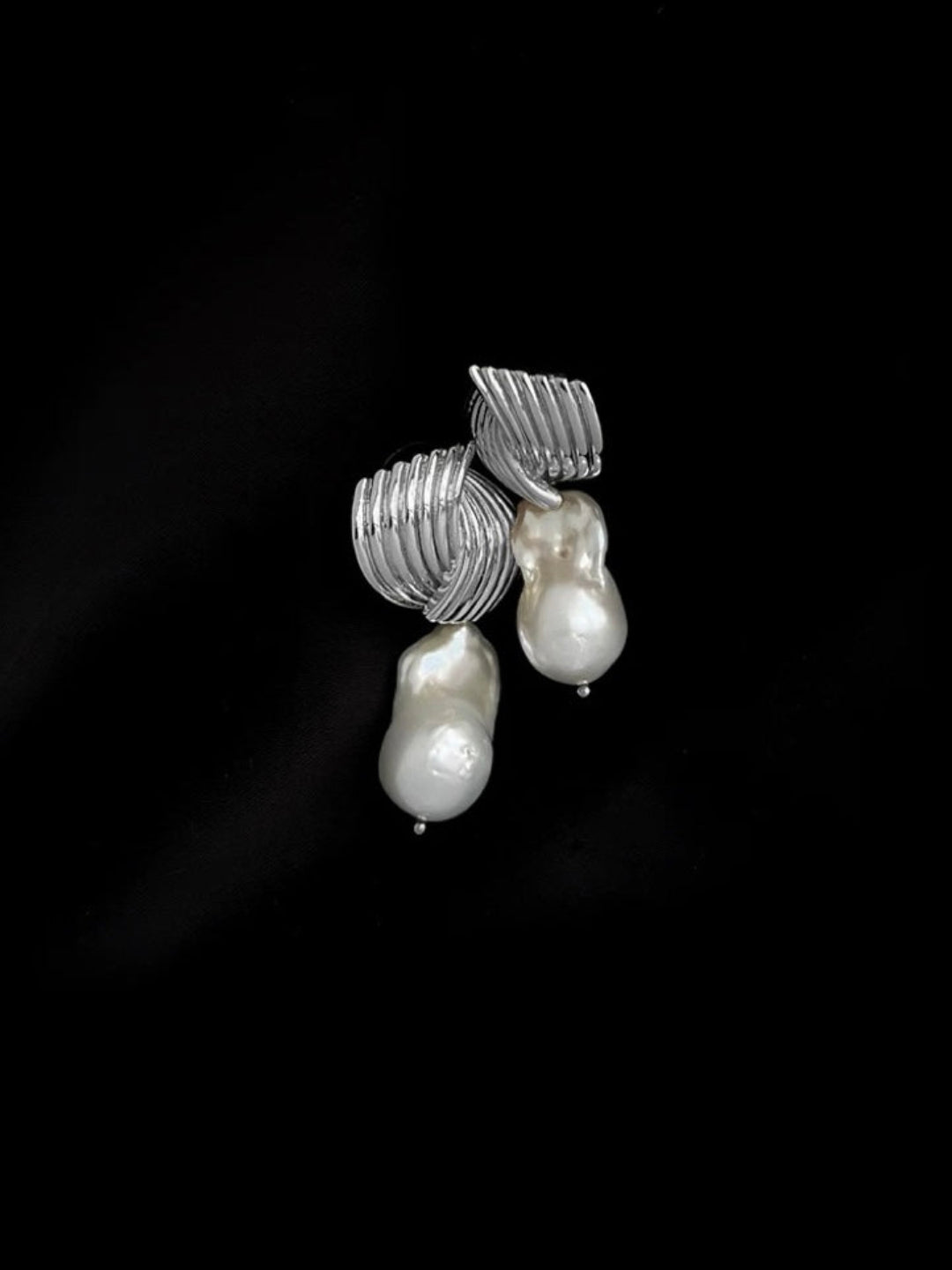 Spiral Striped Metallic Baroque Pearl Drop Earrings