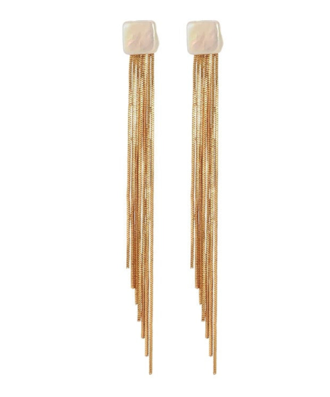 Square Baroque Pearl Gold Tassel Earrings gembea jewelry