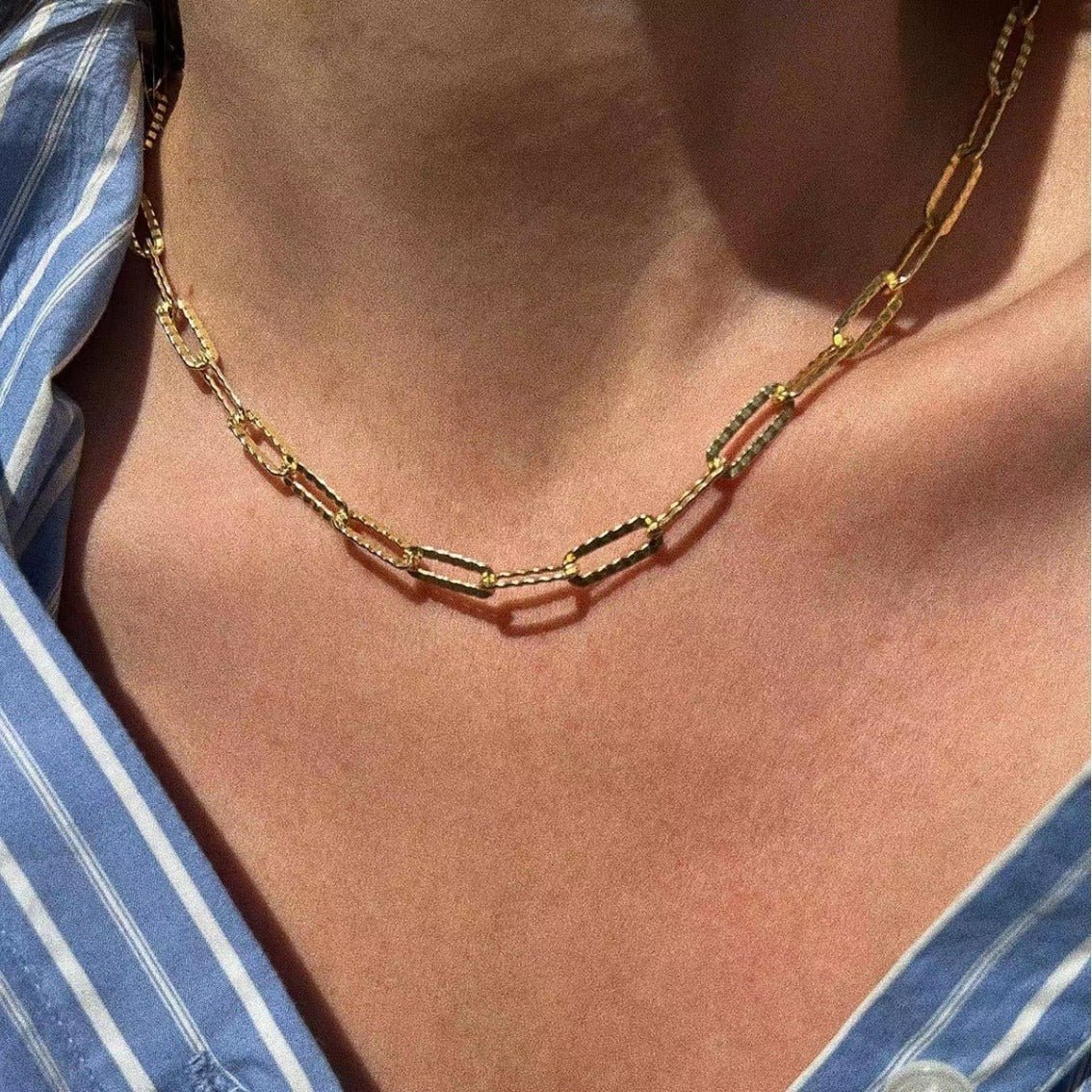 Square Cut Chain Choker Gold Silver Necklace gembea jewelry