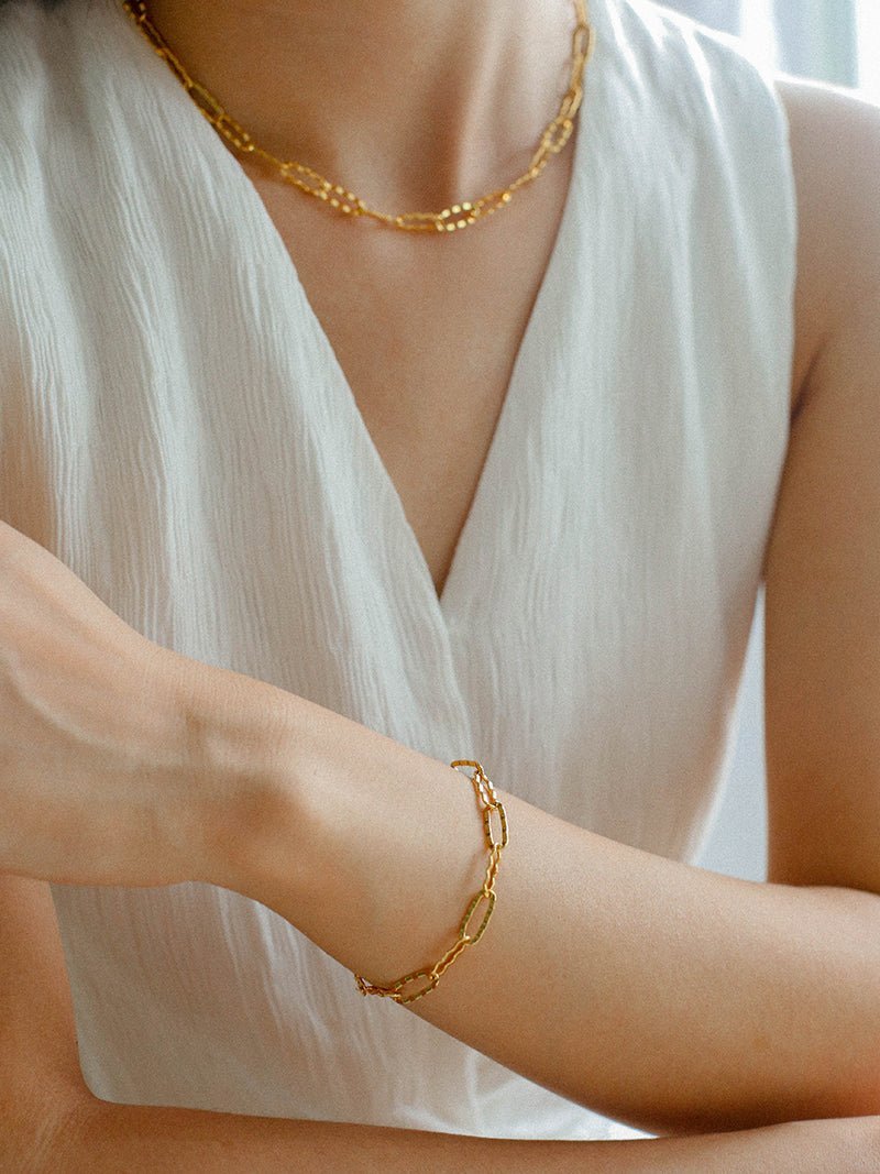 Square Cut Chain Choker Gold Silver Necklace gembea jewelry