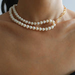 Square Floral Chain Pearl Choker Necklace - Gembea Jewelry