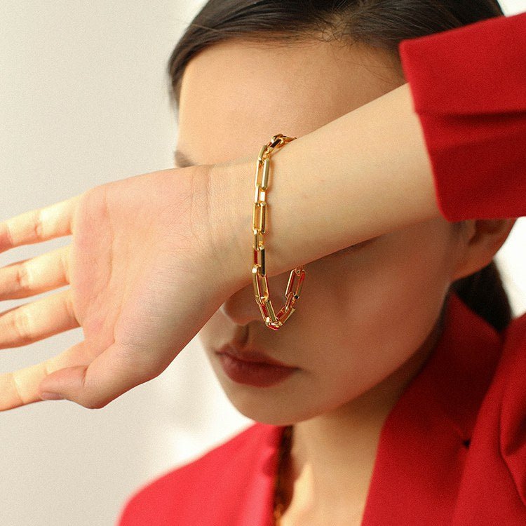 Square Splicing Chain Gold Bracelet gembea jewelry