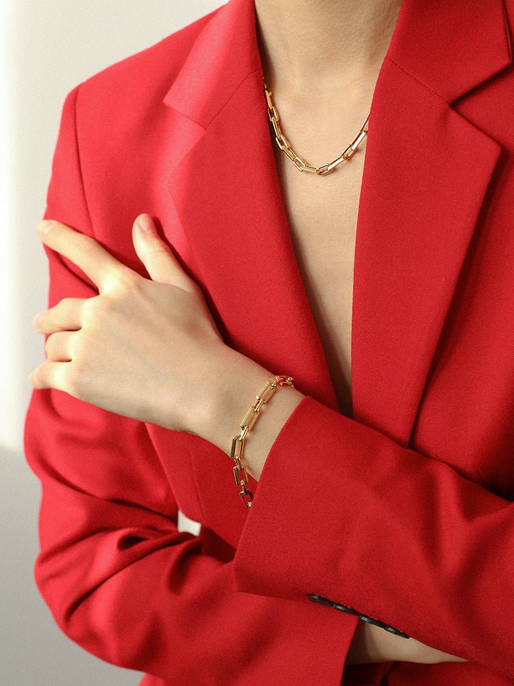Square Splicing Gold Chain Necklace gembea jewelry