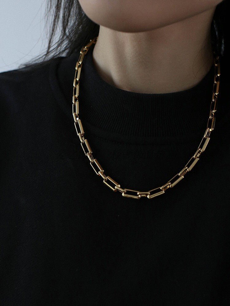Square Splicing Gold Chain Necklace gembea jewelry