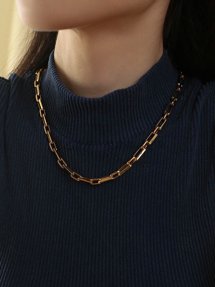 Square Splicing Gold Chain Necklace gembea jewelry