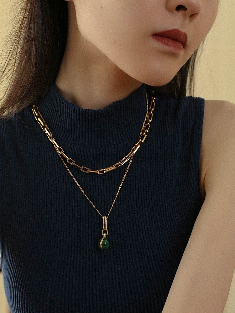 Square Splicing Gold Chain Necklace gembea jewelry