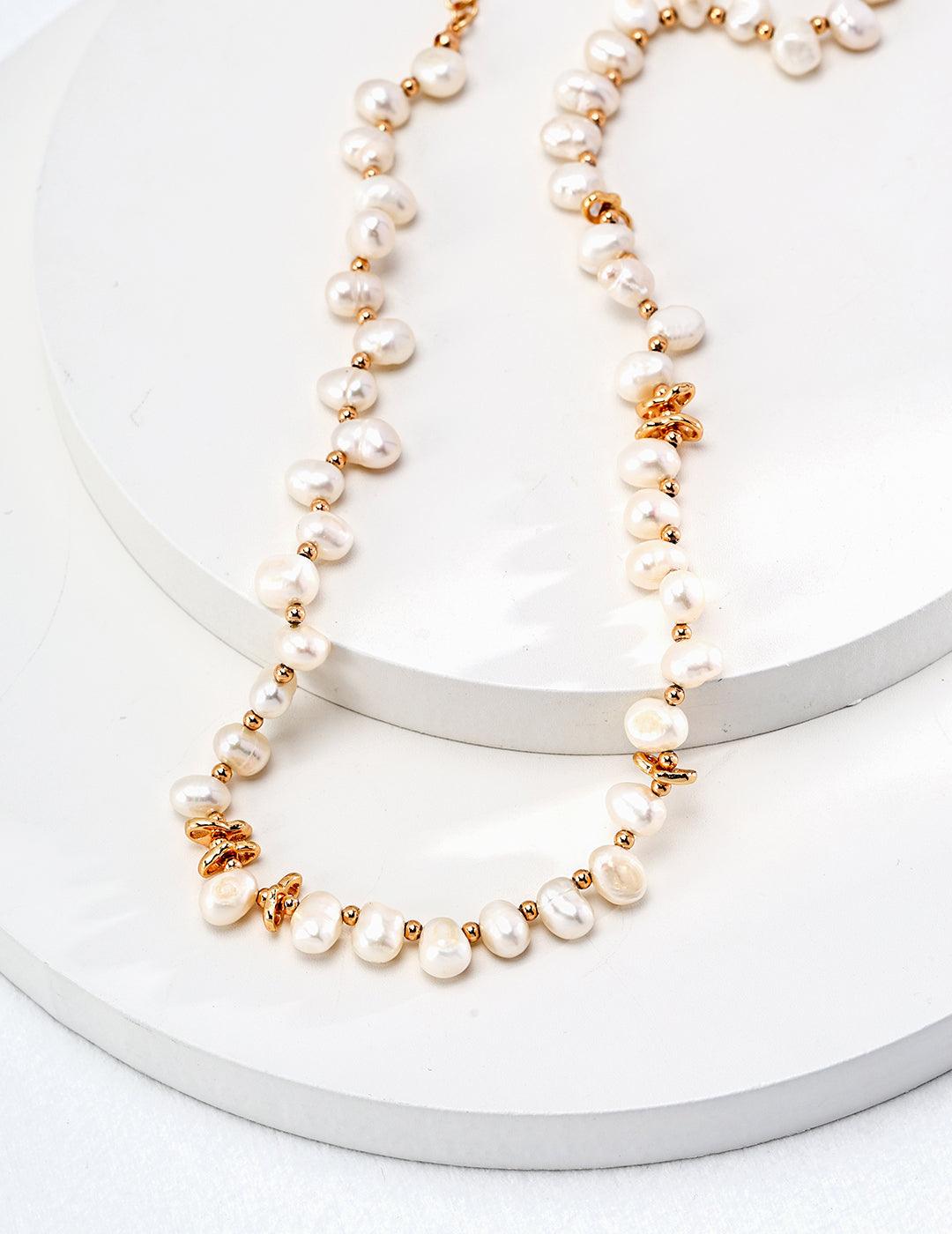 Staggered Design Gold Bean Beaded Pearl of Necklace - Gembea Jewelry