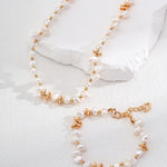 Staggered Design Gold Bean Beaded Pearl of Necklace - Gembea Jewelry