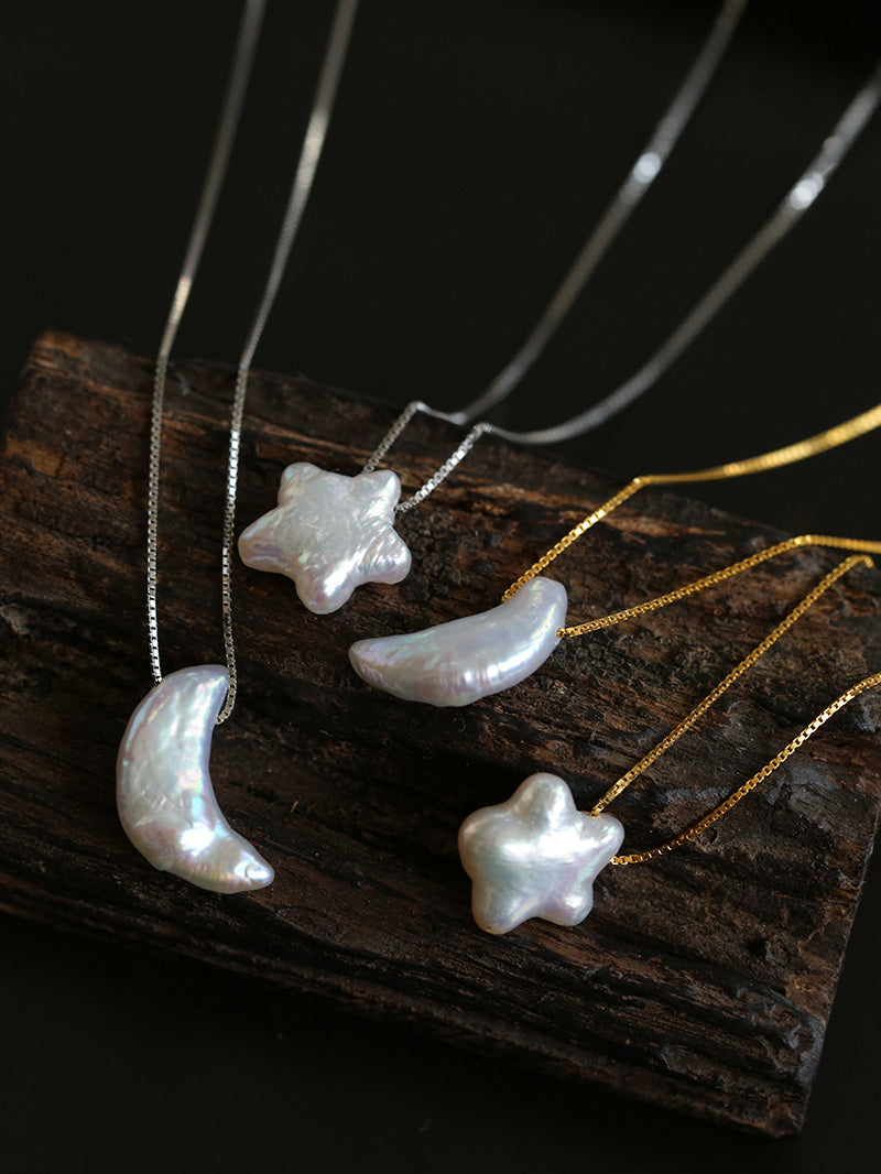 Star Moon Baroque Pearl Pendant Necklace gembea jewelry