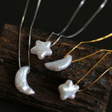 Star Moon Baroque Pearl Pendant Necklace gembea jewelry