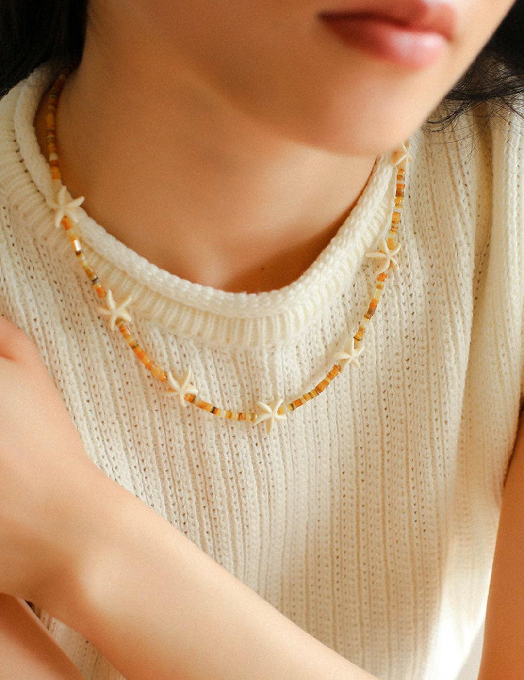 Sea's Embrace Series Starfish Beaded Necklace - Gembea Jewelry