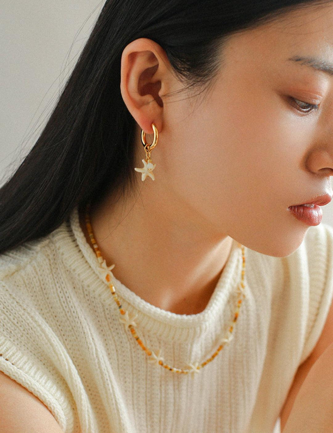 Sea's Embrace Series Starfish Hoop Earrings - Gembea Jewelry
