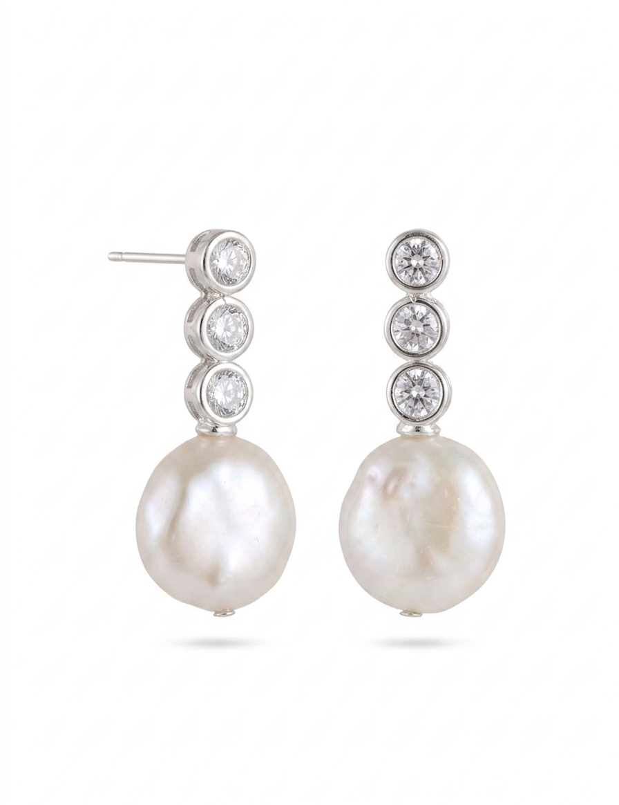 Starlight Cubic Zirconia Baroque Pearl Earrings gembea jewelry