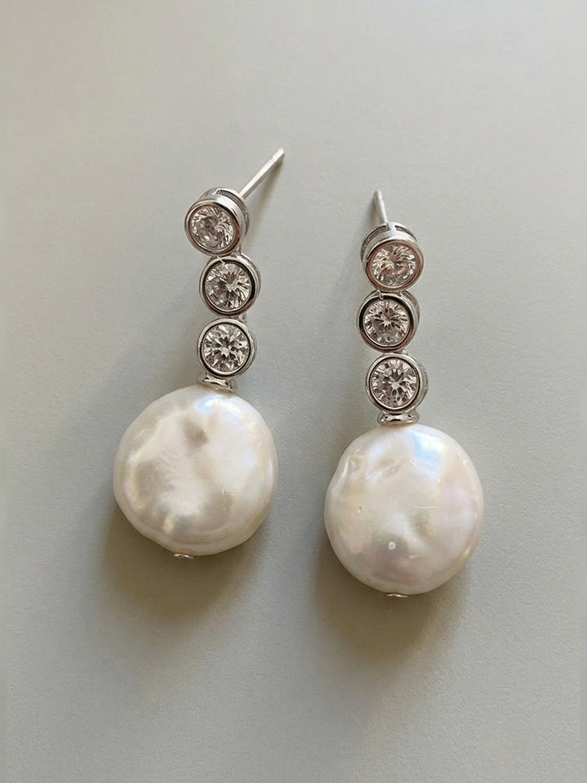 Starlight Cubic Zirconia Baroque Pearl Earrings gembea jewelry