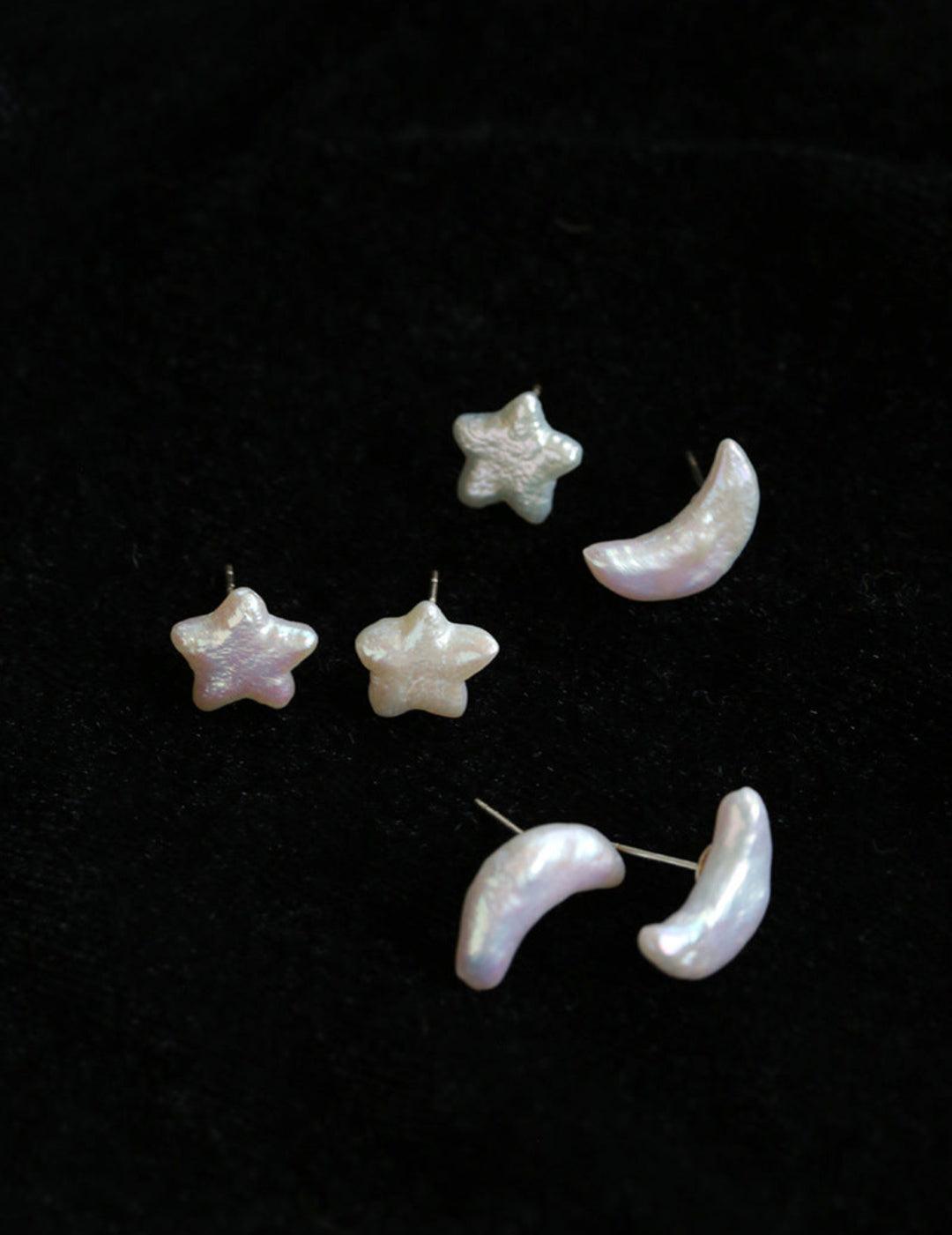 Stars Moon Baroque Pearl Stud Earrings - Gembea Jewelry