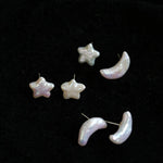 Stars Moon Baroque Pearl Stud Earrings - Gembea Jewelry