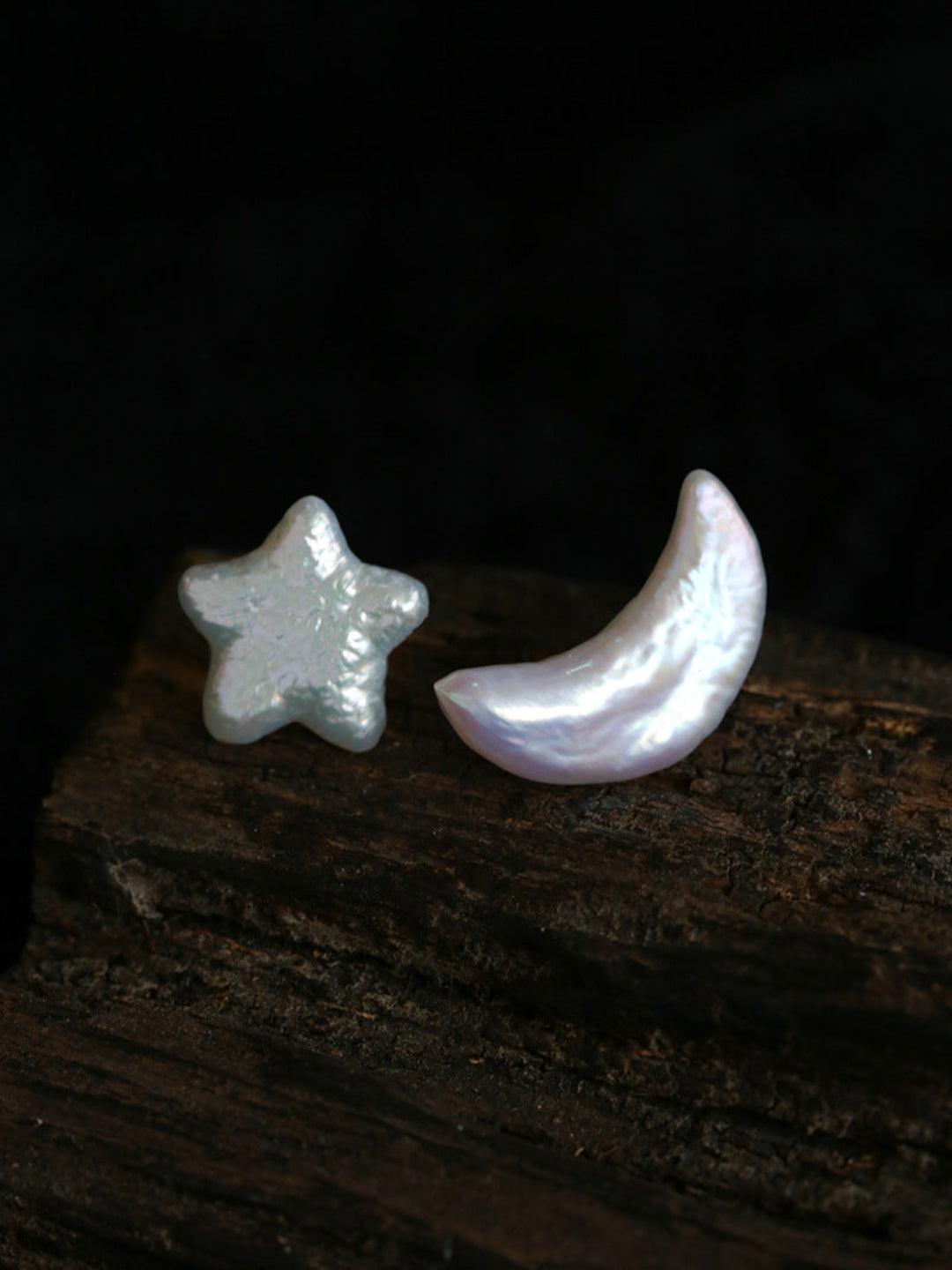 Stars Moon Baroque Pearl Stud Earrings - Gembea Jewelry