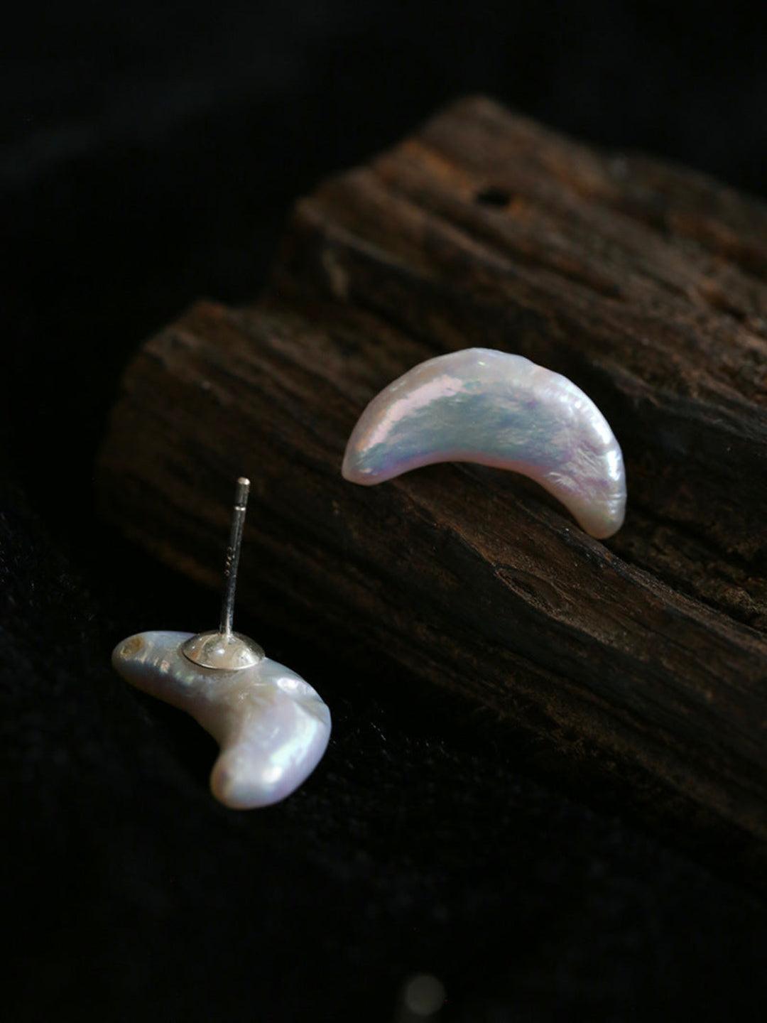 Stars Moon Baroque Pearl Stud Earrings - Gembea Jewelry