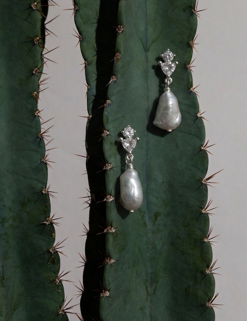 Stella Cubic Zirconia Baroque Pearl Earrings gembea jewelry