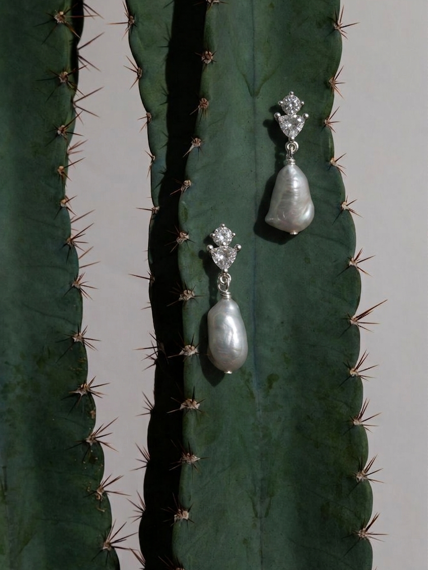 Stella Cubic Zirconia Baroque Pearl Earrings gembea jewelry