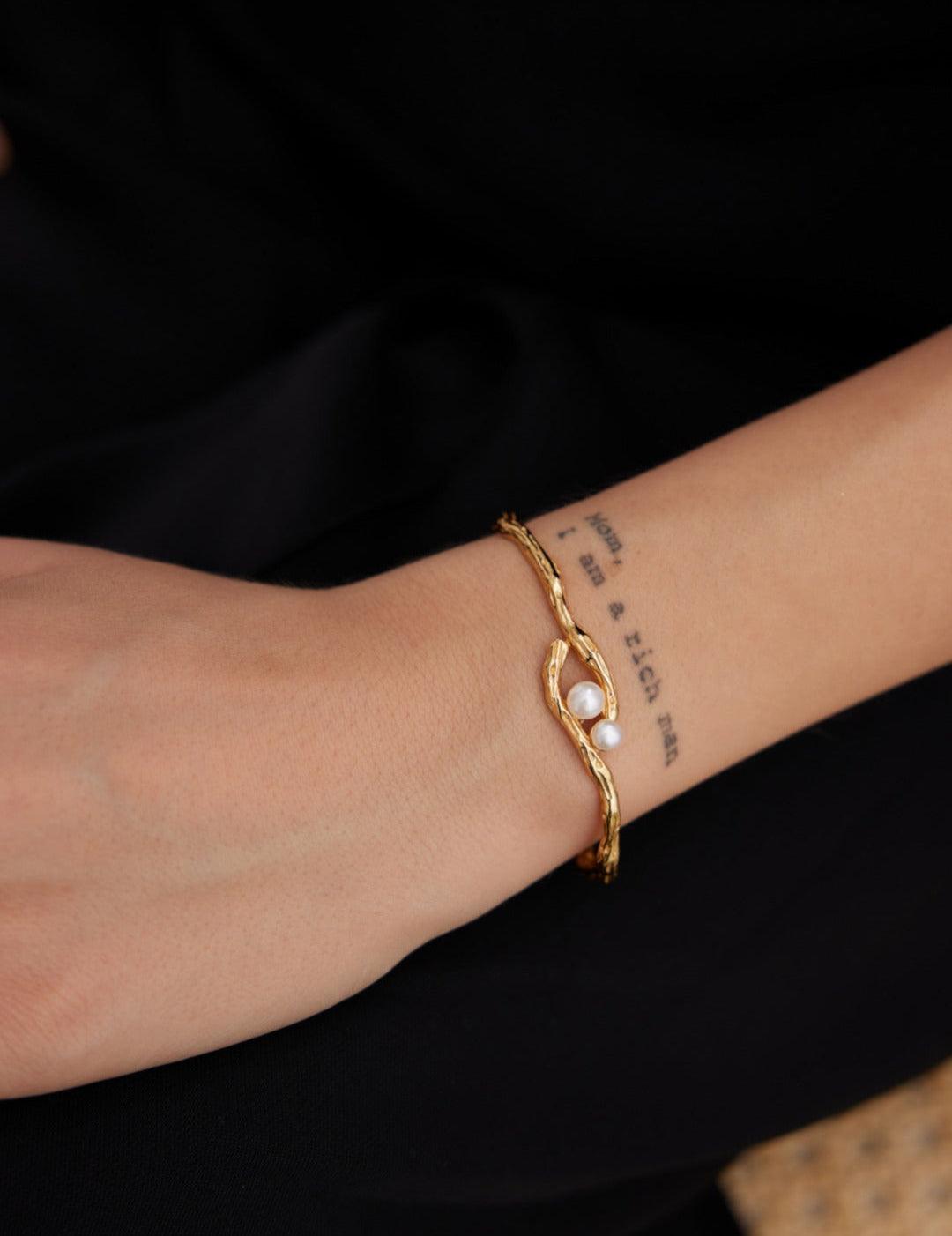 S925 Sterling Silver Pearl Bangles Bracelets - Gembea Jewelry