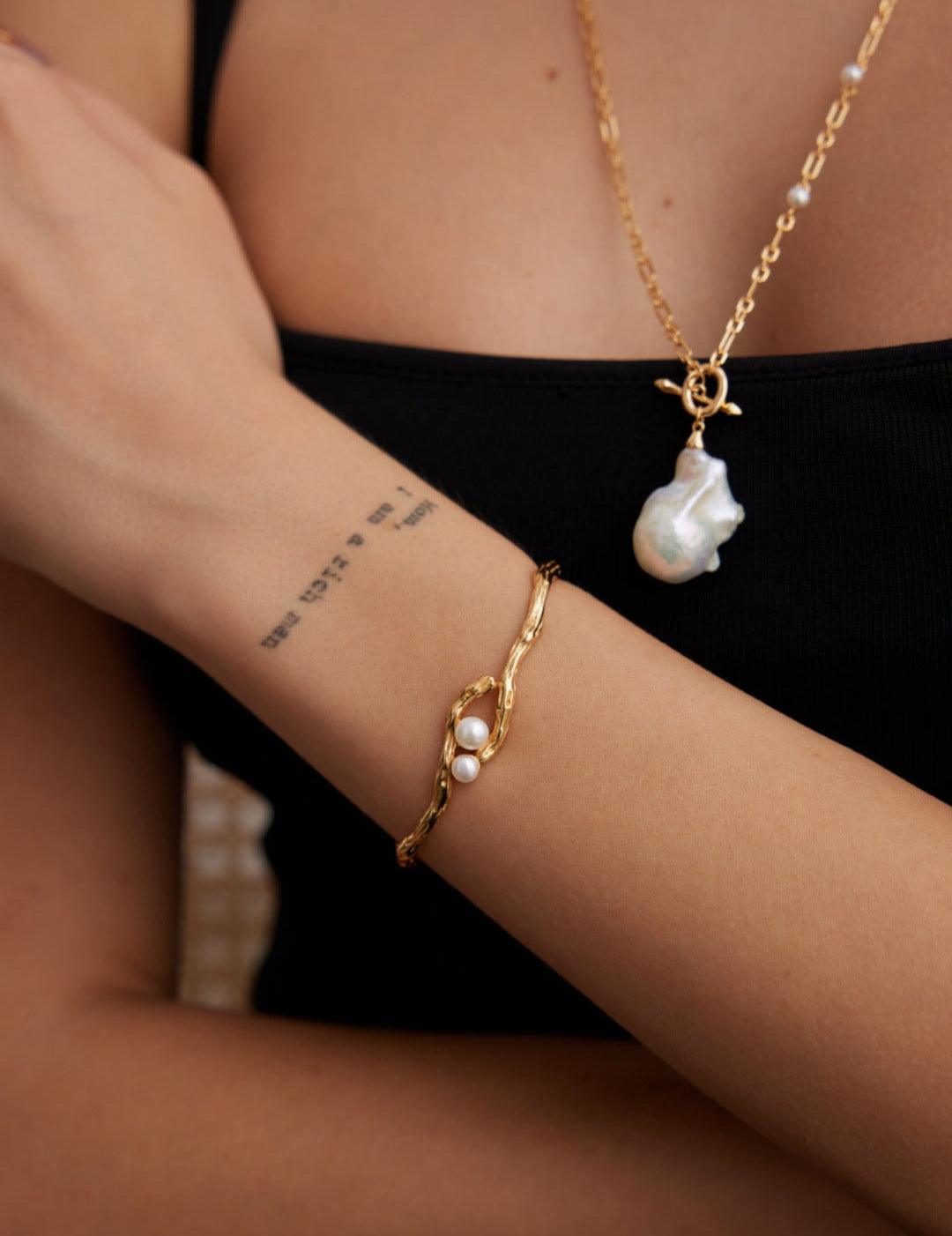 S925 Sterling Silver Pearl Bangles Bracelets - Gembea Jewelry