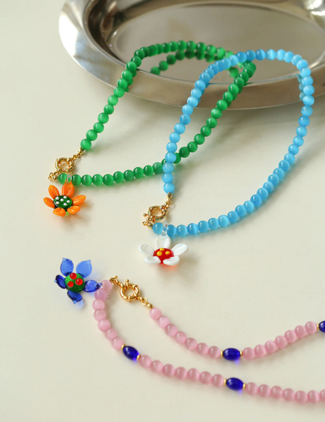 Summer Colored Cat's Eye Glass Necklace