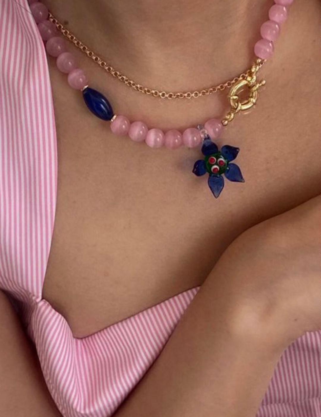 Summer Colored Cat's Eye Glass Necklace